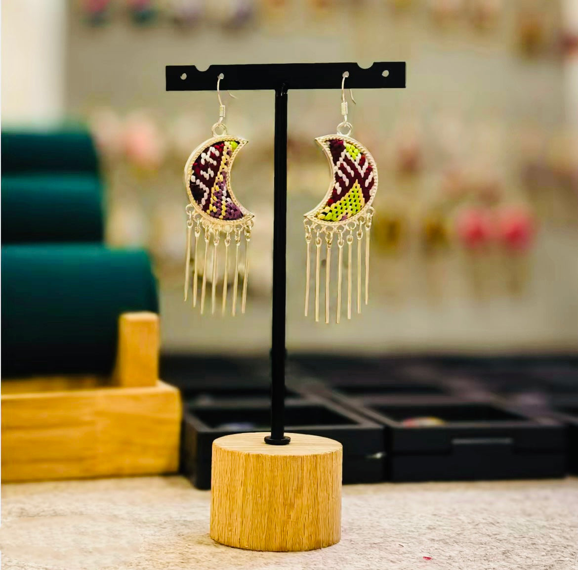 Ethnic style brocade pure handmade earrings